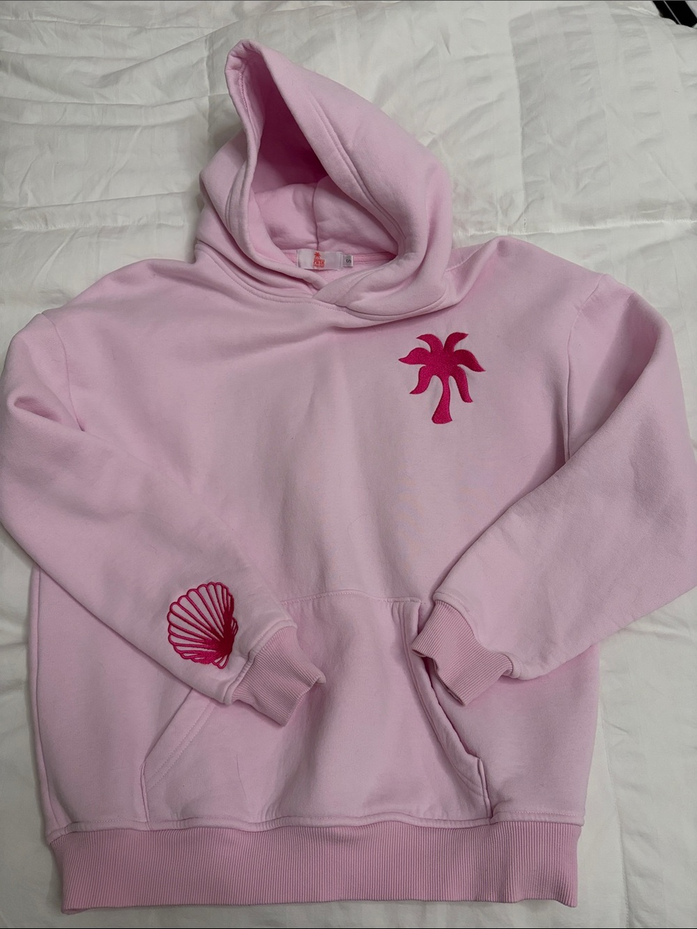 Girls' Light Pink Hooded Sweatshirt with Palm & Shell Motifs